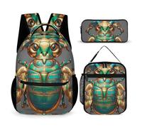 VFKLT 3 Pcs Backpack Set Egyptian Scarabs Travel Bag Portable Casual Daypack Sports Backpacks with Lunch Box Pencil Case, Egyptian Scarabs, One Size, Rucksack Backpacks