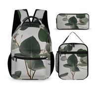 VFKLT 3 Pcs Backpack Set Eucalyptus Leaves Travel Bag Portable Casual Daypack Sports Backpacks with Lunch Box Pencil Case, Eucalyptus Leaves, One Size, Rucksack Backpacks