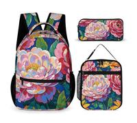 VFKLT 3 Pcs Backpack Set Flower Diamond Paintings Travel Bag Portable Casual Daypack Sports Backpacks with Lunch Box Pencil Case, Flower Diamond Paintings, One Size, Rucksack Backpacks