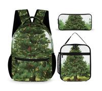 VFKLT 3 Pcs Backpack Set Garlad Pine Tree Travel Bag Portable Casual Daypack Sports Backpacks with Lunch Box Pencil Case, Garlad Pine Tree, One Size, Rucksack Backpacks