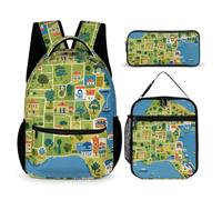VFKLT 3 Pcs Backpack Set Greece Map Travel Bag Portable Casual Daypack Sports Backpacks with Lunch Box Pencil Case, Greece Map, One Size, Rucksack Backpacks
