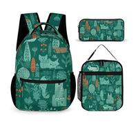 VFKLT 3 Pcs Backpack Set Green Animals Travel Bag Portable Casual Daypack Sports Backpacks with Lunch Box Pencil Case, Green Animals, One Size, Rucksack Backpacks