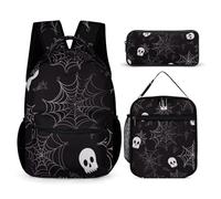 VFKLT 3 Pcs Backpack Set Halloween Goth Travel Bag Portable Casual Daypack Sports Backpacks with Lunch Box Pencil Case, Halloween Goth, One Size, Rucksack Backpacks