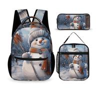 VFKLT 3 Pcs Backpack Set Hardworking Snowman Travel Bag Portable Casual Daypack Sports Backpacks with Lunch Box Pencil Case, Hardworking Snowman, One Size, Rucksack Backpacks