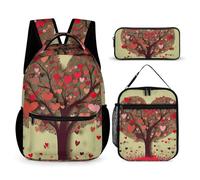 VFKLT 3 Pcs Backpack Set Heart Tree Travel Bag Portable Casual Daypack Sports Backpacks with Lunch Box Pencil Case, Heart Tree, One Size, Rucksack Backpacks