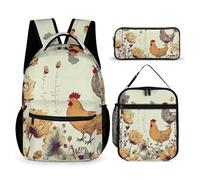 VFKLT 3 Pcs Backpack Set Hen Flying Butterflies Among Flowers Travel Bag Portable Casual Daypack Sports Backpacks with Lunch Box Pencil Case, Hen Flying Butterflies Among Flowers, One Size, Rucksack