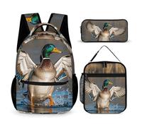 VFKLT 3 Pcs Backpack Set Hunting Flying Wild Ducks Travel Bag Portable Casual Daypack Sports Backpacks with Lunch Box Pencil Case, Hunting Flying Wild Ducks, One Size, Rucksack Backpacks