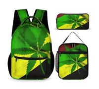 VFKLT 3 Pcs Backpack Set Jamaica Flag Leaves Travel Bag Portable Casual Daypack Sports Backpacks with Lunch Box Pencil Case, Jamaica Flag Leaves, One Size, Rucksack Backpacks