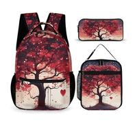 VFKLT 3 Pcs Backpack Set Love Tree Travel Bag Portable Casual Daypack Sports Backpacks with Lunch Box Pencil Case, Love Tree, One Size, Rucksack Backpacks