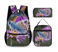 VFKLT 3 Pcs Backpack Set Lovely Purple Butterfly Travel Bag Portable Casual Daypack Sports Backpacks with Lunch Box Pencil Case, Lovely Purple Butterfly, One Size, Rucksack Backpacks