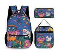 VFKLT 3 Pcs Backpack Set Magic Owels Travel Bag Portable Casual Daypack Sports Backpacks with Lunch Box Pencil Case, Magic Owels, One Size, Rucksack Backpacks