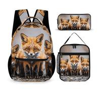 VFKLT 3 Pcs Backpack Set Many Foxes Travel Bag Portable Casual Daypack Sports Backpacks with Lunch Box Pencil Case, Many Foxes, One Size, Rucksack Backpacks