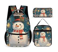 VFKLT 3 Pcs Backpack Set Merry Christmas Lovely Snowman Travel Bag Portable Casual Daypack Sports Backpacks with Lunch Box Pencil Case, Merry Christmas Lovely Snowman, One Size, Rucksack Backpacks