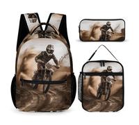 VFKLT 3 Pcs Backpack Set Motocross Travel Bag Portable Casual Daypack Sports Backpacks with Lunch Box Pencil Case, Motocross, One Size, Rucksack Backpacks