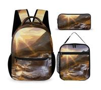 VFKLT 3 Pcs Backpack Set Mountain Sunrise Landscape Travel Bag Portable Casual Daypack Sports Backpacks with Lunch Box Pencil Case, Mountain Sunrise Landscape, One Size, Rucksack Backpacks