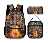 VFKLT 3 Pcs Backpack Set Music Series Travel Bag Portable Casual Daypack Sports Backpacks with Lunch Box Pencil Case, Music Series, One Size, Rucksack Backpacks