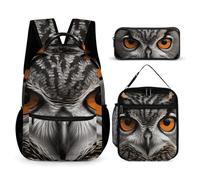 VFKLT 3 Pcs Backpack Set Owl Eyes Travel Bag Portable Casual Daypack Sports Backpacks with Lunch Box Pencil Case, Owl Eyes, One Size, Rucksack Backpacks