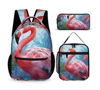 VFKLT 3 Pcs Backpack Set Painted Flamingo Travel Bag Portable Casual Daypack Sports Backpacks with Lunch Box Pencil Case, Painted Flamingo, One Size, Rucksack Backpacks