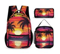 VFKLT 3 Pcs Backpack Set Palm Tree Sunset Design Travel Bag Portable Casual Daypack Sports Backpacks with Lunch Box Pencil Case, Palm Tree Sunset Design, One Size, Rucksack Backpacks