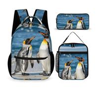 VFKLT 3 Pcs Backpack Set Penguin And Sea Travel Bag Portable Casual Daypack Sports Backpacks with Lunch Box Pencil Case, Penguin and Sea, One Size, Rucksack Backpacks