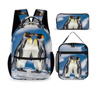 VFKLT 3 Pcs Backpack Set Penguins in The Snow Travel Bag Portable Casual Daypack Sports Backpacks with Lunch Box Pencil Case, Penguins in the Snow, One Size, Rucksack Backpacks