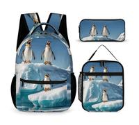VFKLT 3 Pcs Backpack Set Penguins On The Iceberg Travel Bag Portable Casual Daypack Sports Backpacks with Lunch Box Pencil Case, Penguins on the Iceberg, One Size, Rucksack Backpacks