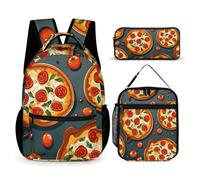 VFKLT 3 Pcs Backpack Set Pizza Food Travel Bag Portable Casual Daypack Sports Backpacks with Lunch Box Pencil Case, Pizza Food, One Size, Rucksack Backpacks