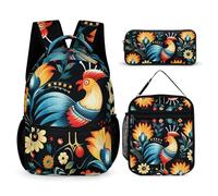 VFKLT 3 Pcs Backpack Set Polish Folk Art Pattern Travel Bag Portable Casual Daypack Sports Backpacks with Lunch Box Pencil Case, Polish Folk Art Pattern, One Size, Rucksack Backpacks