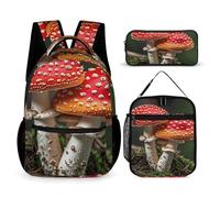 VFKLT 3 Pcs Backpack Set Red Cap Mushrooms Travel Bag Portable Casual Daypack Sports Backpacks with Lunch Box Pencil Case, Red Cap Mushrooms, One Size, Rucksack Backpacks