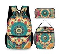 VFKLT 3 Pcs Backpack Set Round Flower Travel Bag Portable Casual Daypack Sports Backpacks with Lunch Box Pencil Case, Round Flower, One Size, Rucksack Backpacks