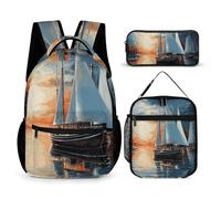 VFKLT 3 Pcs Backpack Set Sailing Landscape Travel Bag Portable Casual Daypack Sports Backpacks with Lunch Box Pencil Case, Sailing Landscape, One Size, Rucksack Backpacks