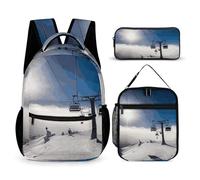 VFKLT 3 Pcs Backpack Set Ski Lift at Sunshine Travel Bag Portable Casual Daypack Sports Backpacks with Lunch Box Pencil Case, Ski Lift at Sunshine, One Size, Rucksack Backpacks
