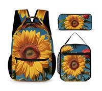 VFKLT 3 Pcs Backpack Set Sunflower Rose Travel Bag Portable Casual Daypack Sports Backpacks with Lunch Box Pencil Case, Sunflower Rose, One Size, Rucksack Backpacks