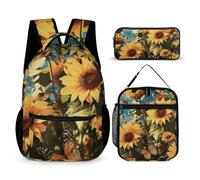 VFKLT 3 Pcs Backpack Set Sunflowers And Butterflies Travel Bag Portable Casual Daypack Sports Backpacks with Lunch Box Pencil Case, Sunflowers and Butterflies, One Size, Rucksack Backpacks