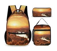 VFKLT 3 Pcs Backpack Set Sunset View Travel Bag Portable Casual Daypack Sports Backpacks with Lunch Box Pencil Case, Sunset View, One Size, Rucksack Backpacks