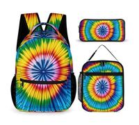 VFKLT 3 Pcs Backpack Set Tie Dye Hippies Travel Bag Portable Casual Daypack Sports Backpacks with Lunch Box Pencil Case, Tie Dye Hippies, One Size, Rucksack Backpacks