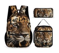 VFKLT 3 Pcs Backpack Set Tiger Travel Bag Portable Casual Daypack Sports Backpacks with Lunch Box Pencil Case, Tiger, One Size, Rucksack Backpacks