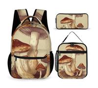 VFKLT 3 Pcs Backpack Set Vintage Edible Mushrooms Travel Bag Portable Casual Daypack Sports Backpacks with Lunch Box Pencil Case, Vintage Edible Mushrooms, One Size, Rucksack Backpacks