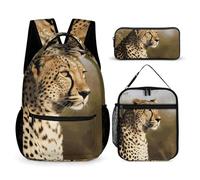 VFKLT 3 Pcs Backpack Set Wild Animal Leopard Travel Bag Portable Casual Daypack Sports Backpacks with Lunch Box Pencil Case, Wild Animal Leopard, One Size, Rucksack Backpacks