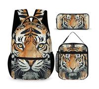 VFKLT 3 Pcs Backpack Set Year of The Tiger Tiger Face Travel Bag Portable Casual Daypack Sports Backpacks with Lunch Box Pencil Case, Year of the Tiger Tiger Face, One Size, Rucksack Backpacks