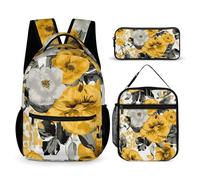 VFKLT 3 Pcs Backpack Set Yellow Rose Travel Bag Portable Casual Daypack Sports Backpacks with Lunch Box Pencil Case, Yellow Rose, One Size, Rucksack Backpacks