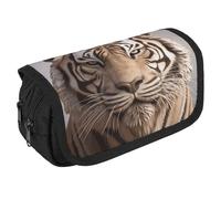 VFKLT 3D Tiger Head Pencil Case Double Layer Pencil Pouch Large Capacity Pencil Bag Double Zipper Portable Pen Case Makeup Bag for Men Women Travel Business Office