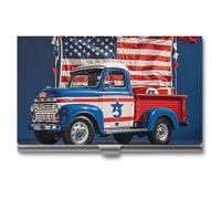 VFKLT 4th Of July Patriotic Trucks Business Card Holder Pocket Slim Portable Metal Business Card Case Business Card Organizer Credit Card Wallet Multi Card Case for Men Women Travel Office, silver,