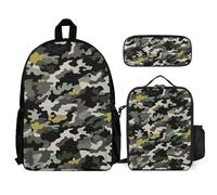 VFKLT Abstract Camouflage Backpack with Lunch Box Pencil Case 3 Piece Set Travel Bag Casual Daypack Laptop Backpack, White, One Size, Travel Backpacks