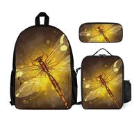 VFKLT Abstract Yellow Dragonfly Backpack with Lunch Box Pencil Case 3 Piece Set Travel Bag Casual Daypack Laptop Backpack, White, One Size, Travel Backpacks