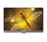 VFKLT Abstract Yellow Dragonfly Business Card Holder Pocket Slim Portable Metal Business Card Case Business Card Organizer Credit Card Wallet Multi Card Case for Men Women Travel Office, silver, One