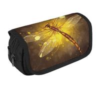 VFKLT Abstract Yellow Dragonfly Pencil Case Double Layer Pencil Pouch Large Capacity Pencil Bag Double Zipper Portable Pen Case Makeup Bag for Men Women Travel Business Office