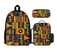 VFKLT African Ethnic Pattern Backpack with Lunch Box Pencil Case 3 Piece Set Travel Bag Casual Daypack Laptop Backpack, White, One Size, Travel Backpacks