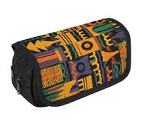 VFKLT African Ethnic Pattern Pencil Case Double Layer Pencil Pouch Large Capacity Pencil Bag Double Zipper Portable Pen Case Makeup Bag for Men Women Travel Business Office
