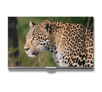 VFKLT African Leopard Business Card Holder Pocket Slim Portable Metal Business Card Case Business Card Organizer Credit Card Wallet Multi Card Case for Men Women Travel Office, silver, One Size,